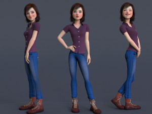 Jasmin Cartoon Girl Rig 3D 모델