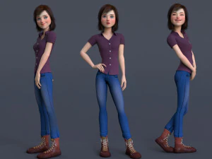 Jasmin Cartoon Girl Rig 3D Model
