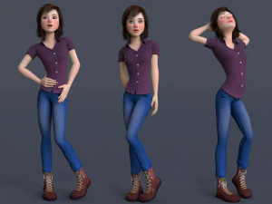 Jasmin Cartoon Girl Rig 3D Model