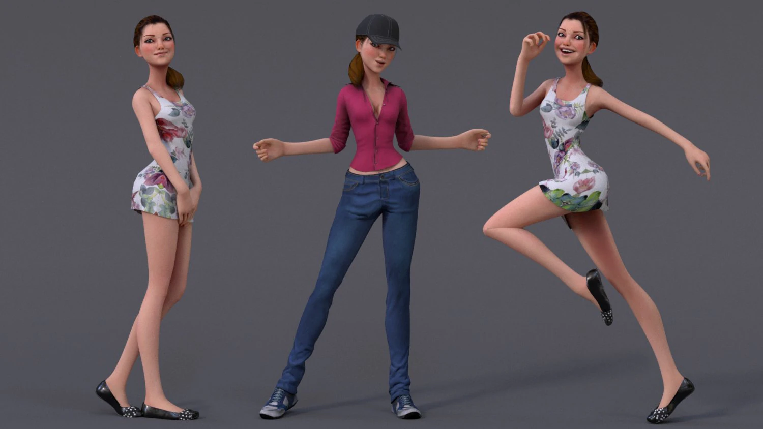 Kristen Cartoon Girl Outfit2 3D Model .c4d .max .obj .3ds .fbx .stl .blend 
