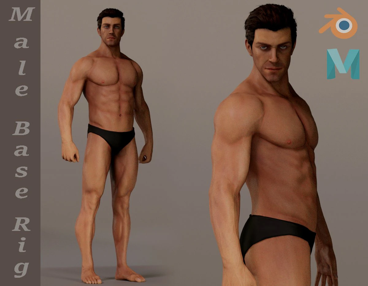 Male Base Complete Rig 3D Model .c4d .max .obj .3ds .fbx .stl .blend 