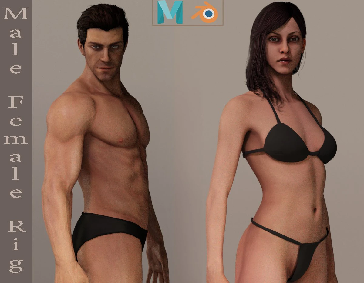 Male Female Base complete Rig 3D Model .c4d .max .obj .3ds .fbx .stl .blend 