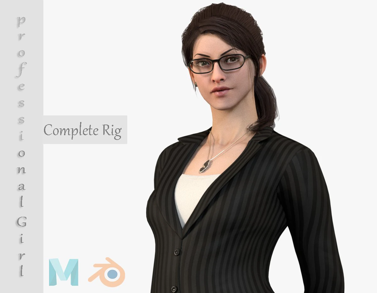 Professional Girl Rig 3D Model .c4d .max .obj .3ds .fbx .stl .blend 
