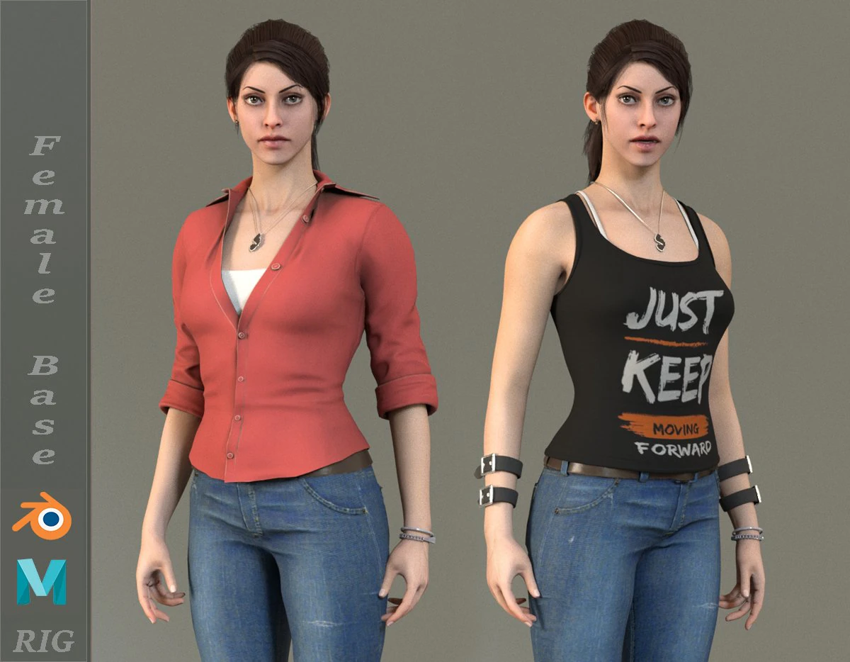 Female Base With Outfit Rig 3D Model .c4d .max .obj .3ds .fbx .stl .blend 