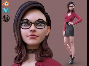 Chica de dibujos animados Rig Ver 2 Modelo 3D