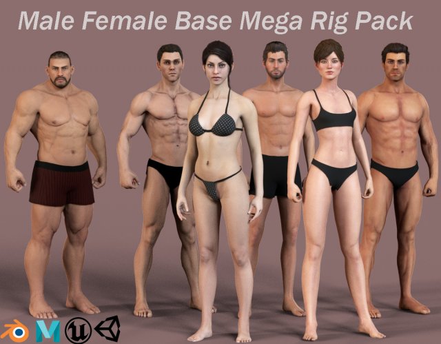 Male Female Base Mega Pack 3D Model .c4d .max .obj .3ds .fbx .stl .blend 