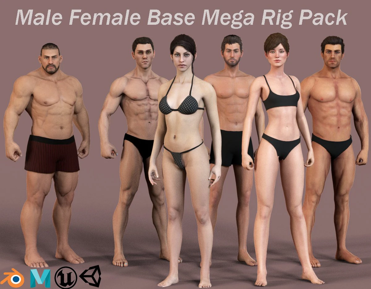 Male Female Base Mega Pack 3D Model .c4d .max .obj .3ds .fbx .stl .blend 