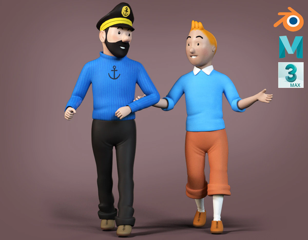 Tintin Haddock Rig 3D Model .c4d .max .obj .3ds .fbx .stl .blend 