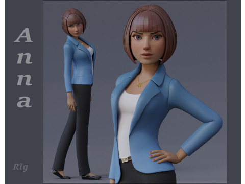 Anna Cartoon Girl Rig 3Dモデル