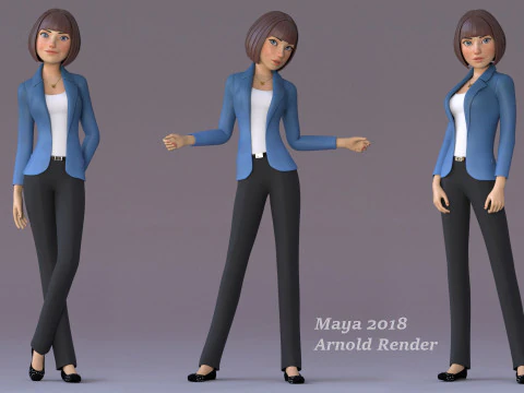 Anna Cartoon Girl Rig 3D Model