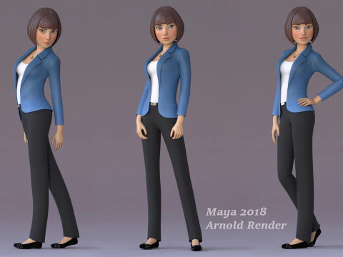 Anna Cartoon Girl Rig 3D Model