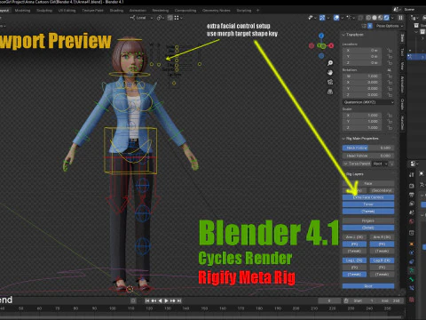 Anna Cartoon Girl Rig 3D Model