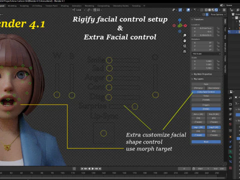 Anna Cartoon Girl Rig 3D Model