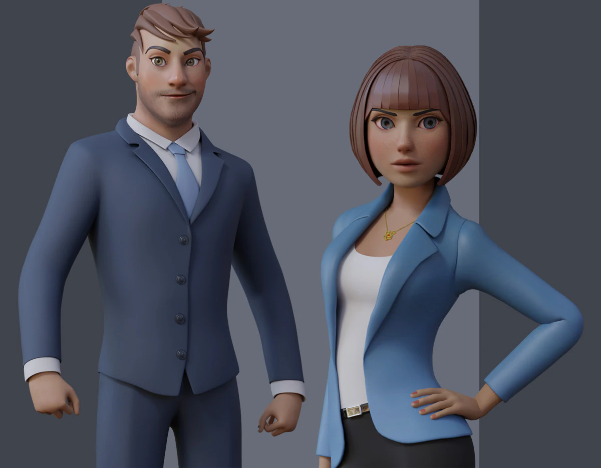 Anna and Andy Cartoon Rig 3D Model .c4d .max .obj .3ds .fbx .stl .blend 