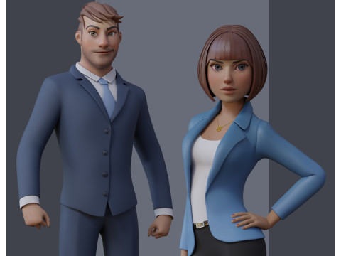 Anna and Andy Cartoon Rig 3D Model