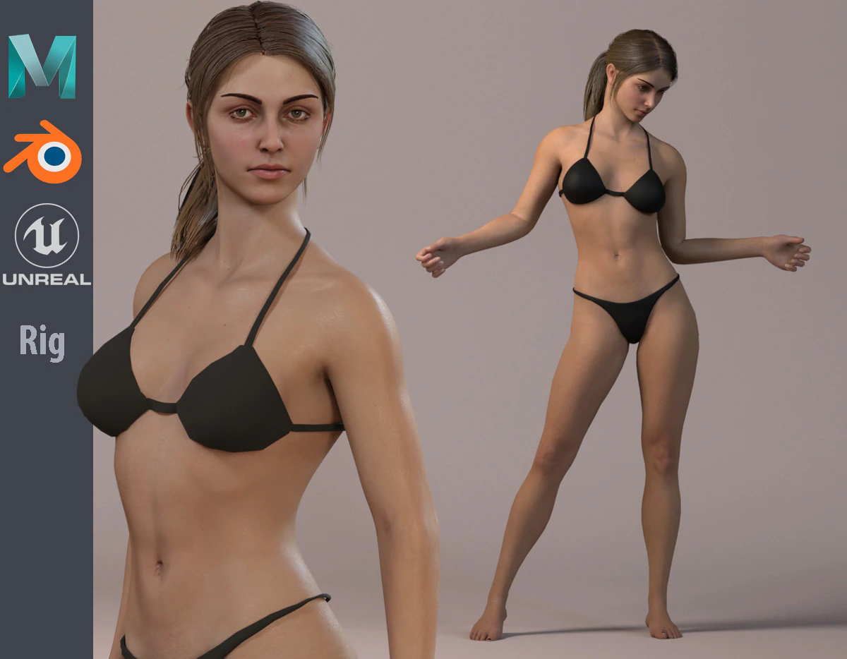 Female Base Model Full Rig 3D Model .c4d .max .obj .3ds .fbx .stl .blend 