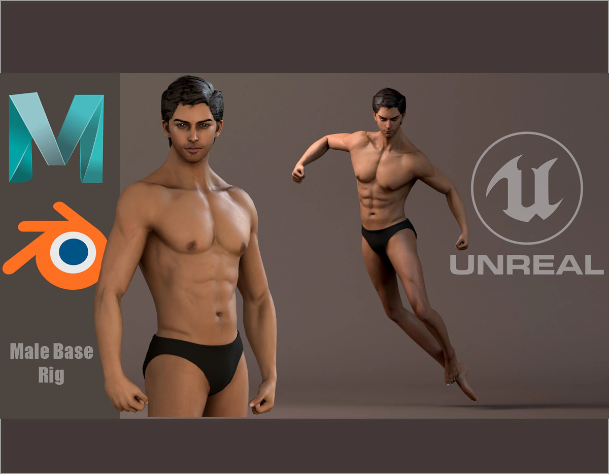 Male Base Rig 3D Model .c4d .max .obj .3ds .fbx .stl .blend 