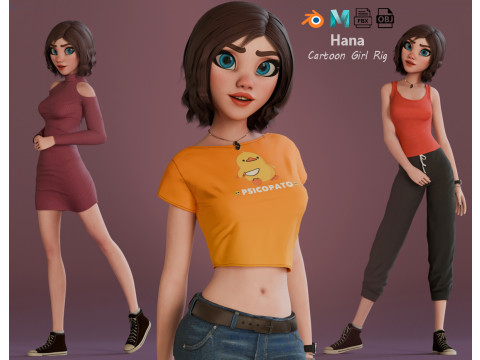 Hana Cartoon Girl Rig Modello 3D