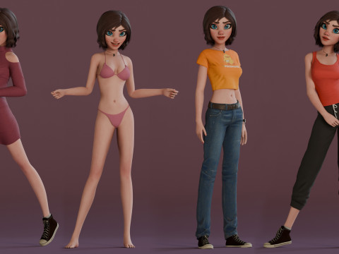 Hana Cartoon Girl Rig 3D Модель