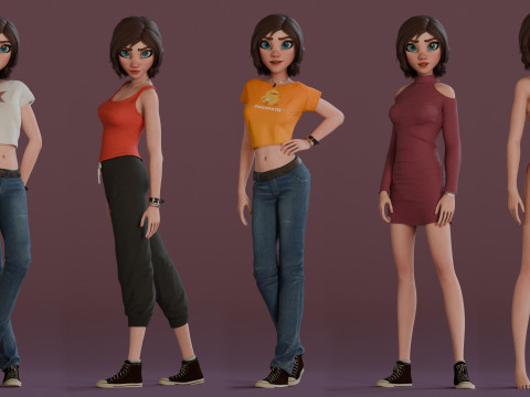 Hana Cartoon Girl Rig 3D Модель