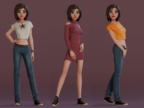Hana Cartoon Girl Rig 3D Model