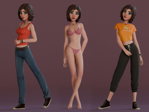Hana Cartoon Girl Rig 3D Модель