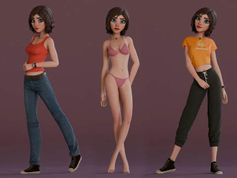Hana Cartoon Girl Rig 3D Model