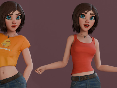 Hana Cartoon Girl Rig 3D Модель