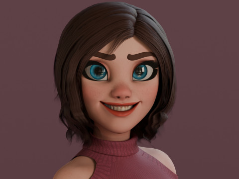 Hana Cartoon Girl Rig 3D Модель