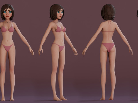 Hana Cartoon Girl Rig 3D Модель