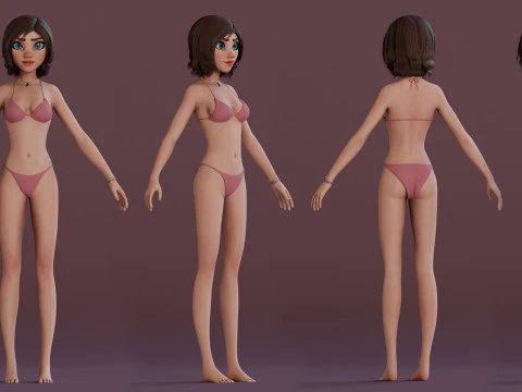 Hana Cartoon Girl Rig 3D Model