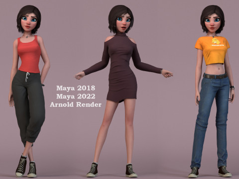 Hana Cartoon Girl Rig 3D Модель