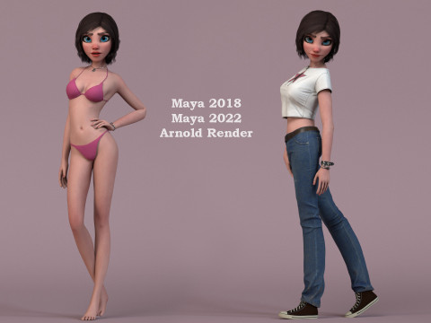 Hana Cartoon Girl Rig 3D Модель