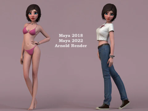 Hana Cartoon Girl Rig 3D Model
