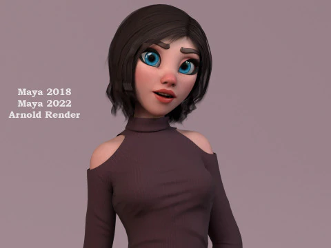 Hana Cartoon Girl Rig 3D Model