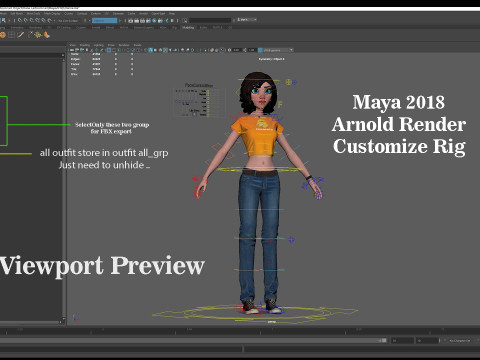 Hana Cartoon Girl Rig 3D Модель