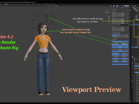 Hana Cartoon Girl Rig 3D Модель
