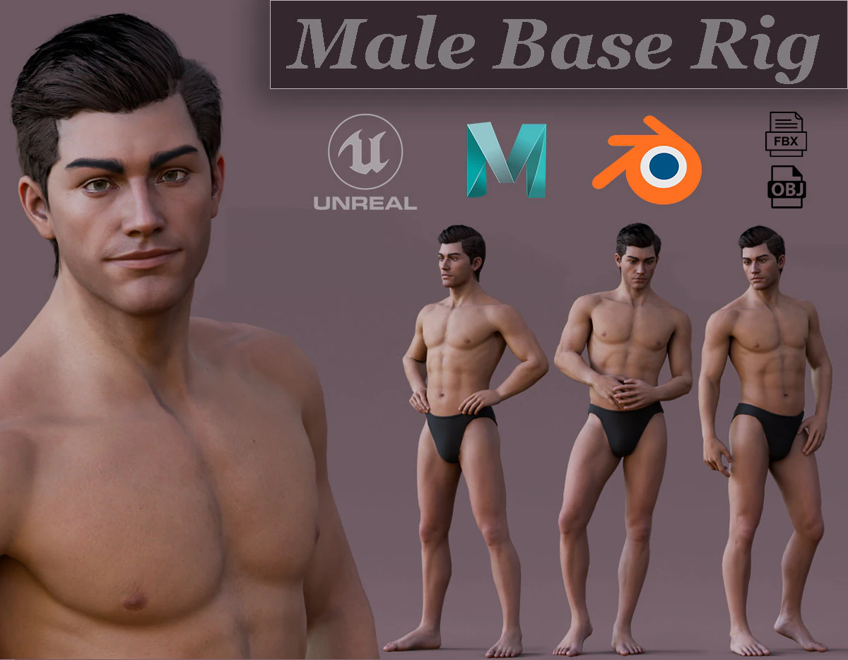 Male Base Rig 3D Model .c4d .max .obj .3ds .fbx .stl .blend