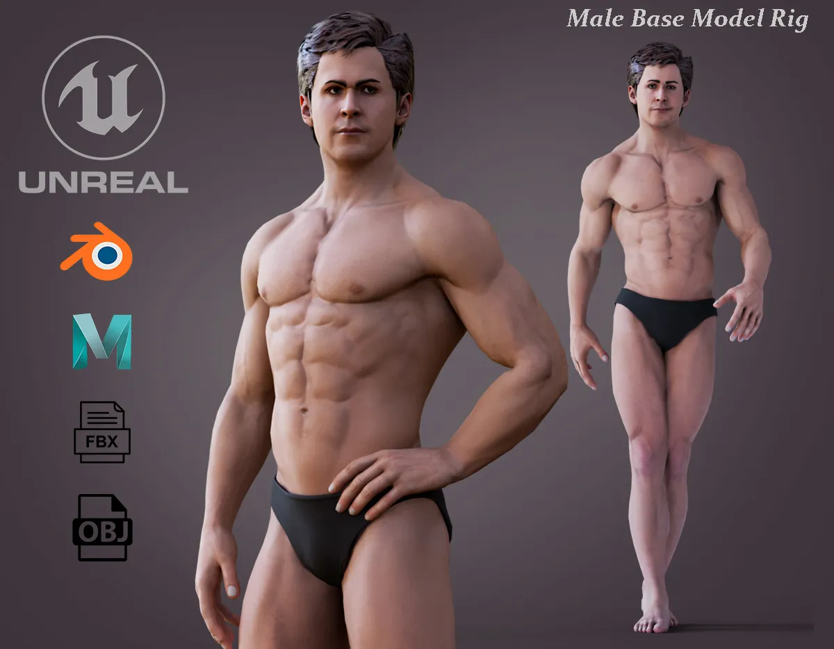 Male Base Rig 3D Model .c4d .max .obj .3ds .fbx .stl .blend 