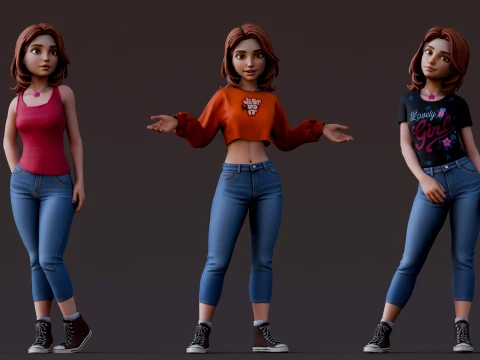 Cartoon Girl Rig 3D Model