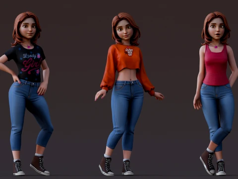 Cartoon Girl Rig 3D Model