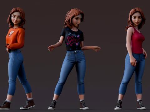 Cartoon Girl Rig 3D Model