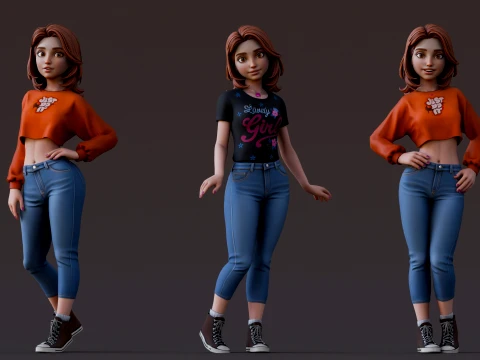 Cartoon Girl Rig 3D Model