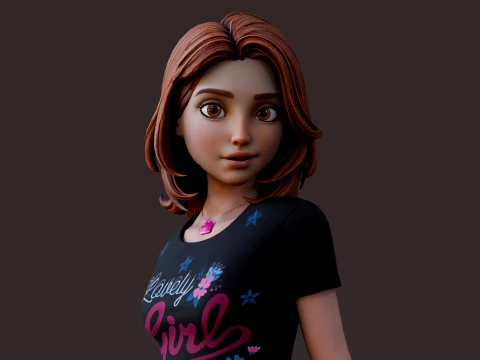 Cartoon Girl Rig 3D Model