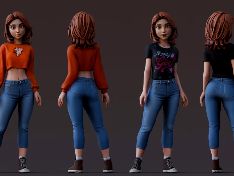 Cartoon Girl Rig 3D Model