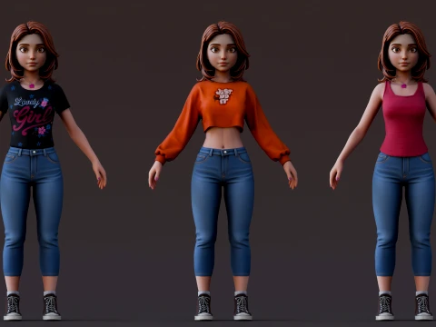 Cartoon Girl Rig 3D Model