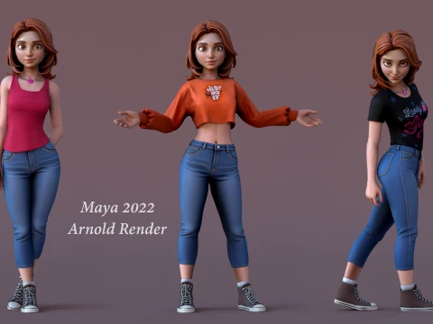 Cartoon Girl Rig 3D Model