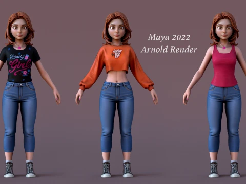 Cartoon Girl Rig 3D Model