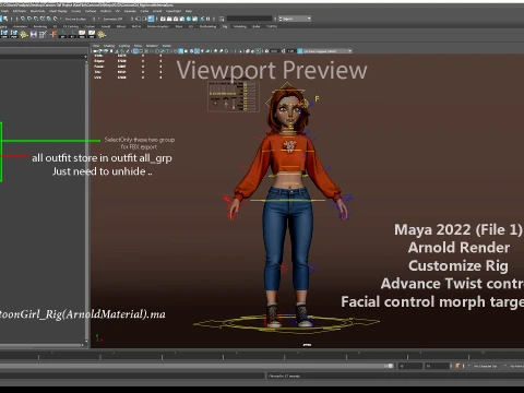 Cartoon Girl Rig 3D Model