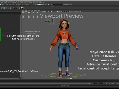 Cartoon Girl Rig 3D Model